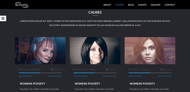 Activitiz – HTML5 Non-profit Landing Page Template compelling features